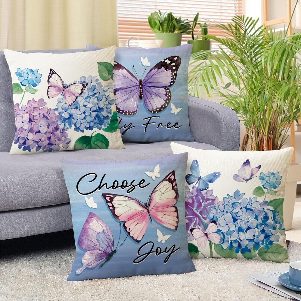 5953 Spring Summer Butterfly Decorative Throw Pillow Covers 18 x 18 Set of - Picture 6 of 6